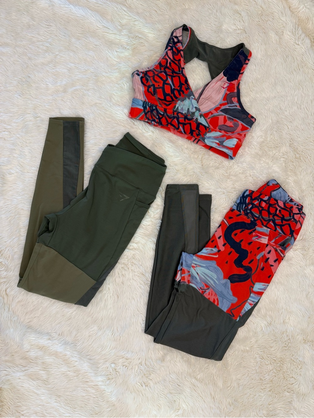 Nikki Blacketter x Gymshark
- Olive & Red Orange Patterned Activewear Bundle Set